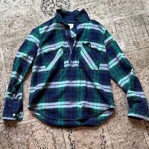 J. Crew Green and Blue Plaid Women's Top